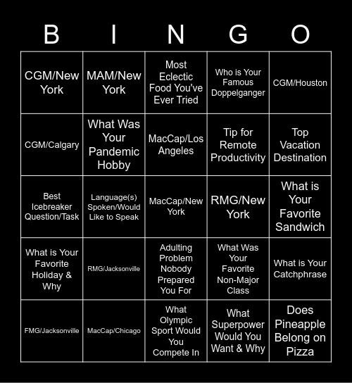 Macquarie Networking Bingo Card