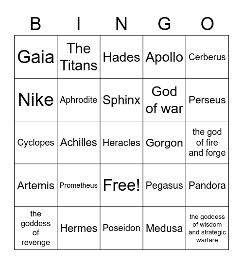 Mythology Bingo Card