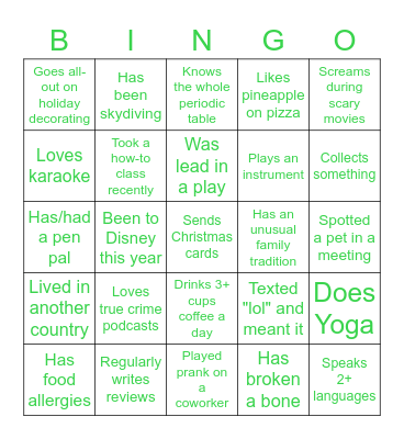 Icebreaker Bingo Card