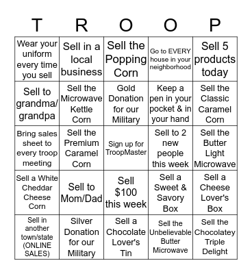 2015 Popcorn Sales Bingo Card