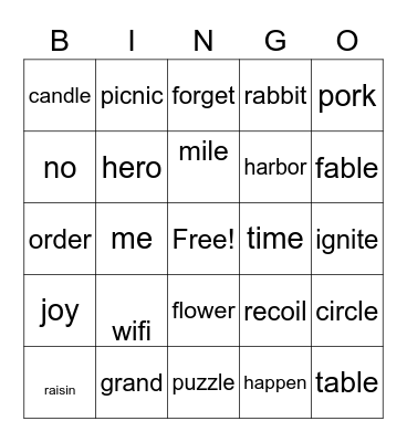 Syllable Rules- Part 1 Bingo Card