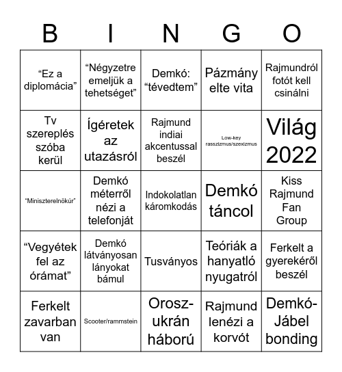 NKI TÁBOR Bingo Card
