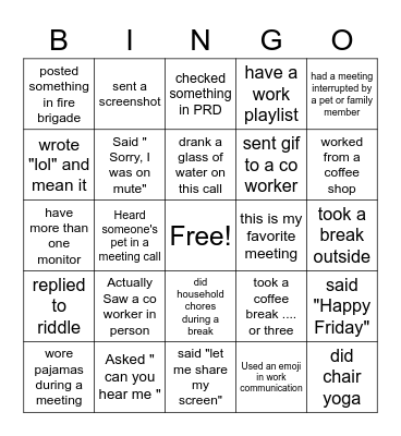 Team Bingo Card