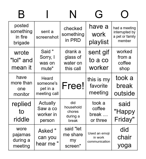 Team Bingo Card