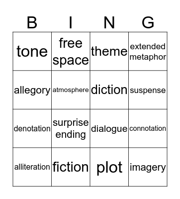 Literary Terms Bingo Card