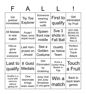 Fall Guys Bingo Card