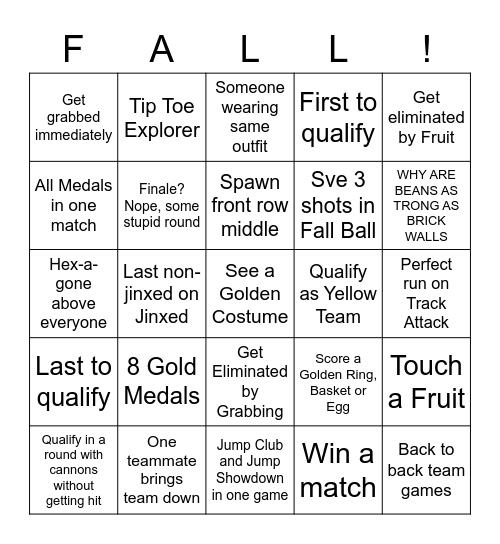 Fall Guys Bingo Card