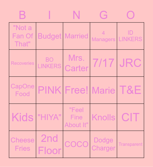 Heather's Birthday Bingo Card