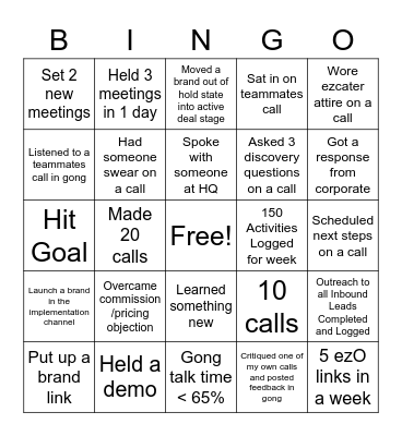 Sales Bingo! Bingo Card