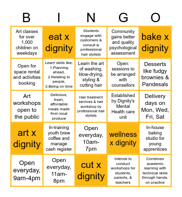 Dignity's Enterprises Bingo Card