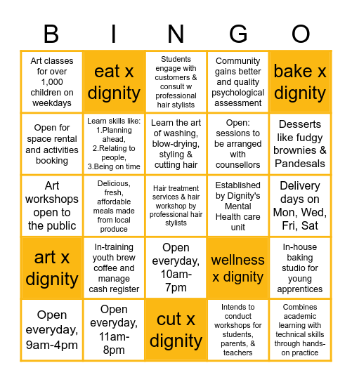 Dignity's Enterprises Bingo Card