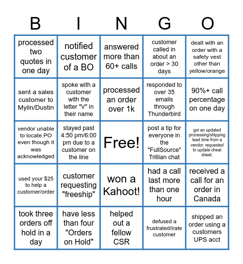 FS CSR Bingo Card