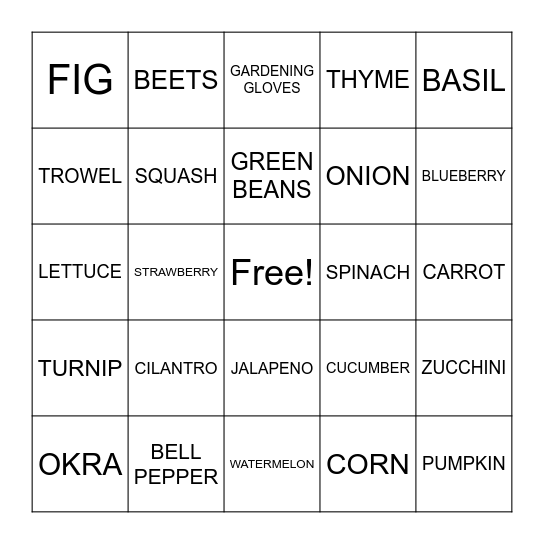 Garden Bingo Card