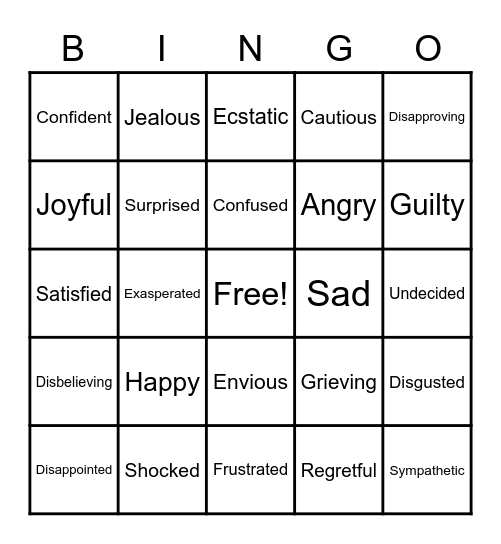 Emotion Bingo Card