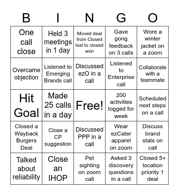 Sales Bingo! Bingo Card