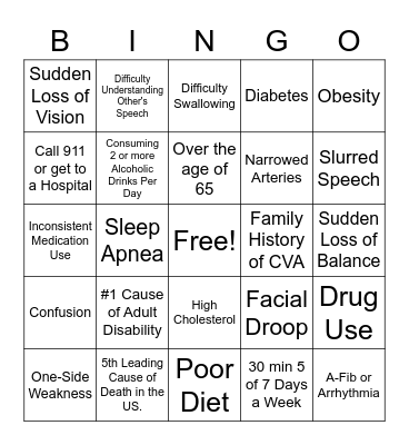 Stroke Bingo Card