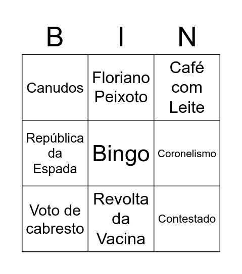 República Velha Bingo Card