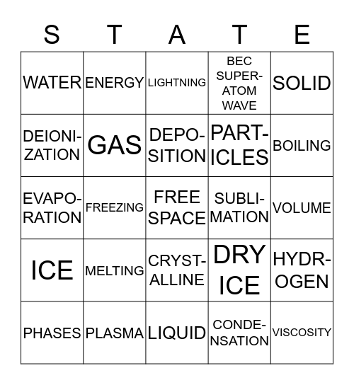 STATES OF MATTER BINGO Card