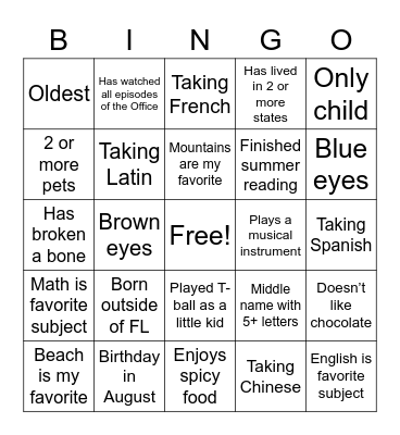 EAGLE BINGO Card