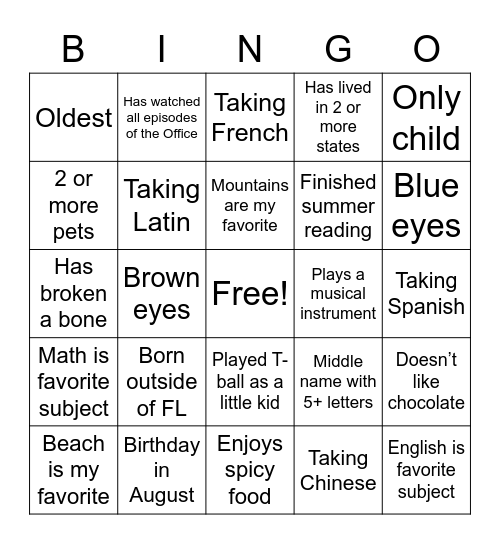 EAGLE BINGO Card