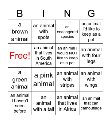 Franklin Park Zoo Bingo Card