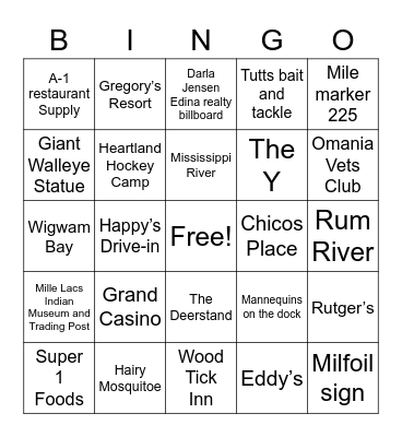 Drive to Eagle Point Bingo Card