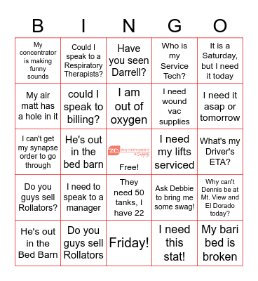 Z & D BINGO! Bingo Card