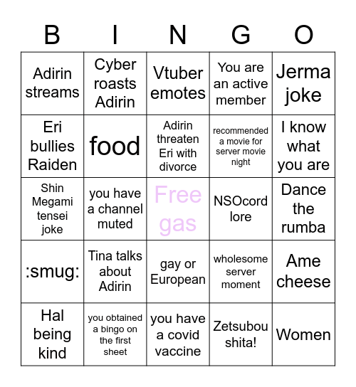 Adirin's Bakery Bingo part II Bingo Card