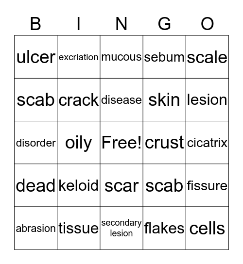 skin lesions Bingo Card