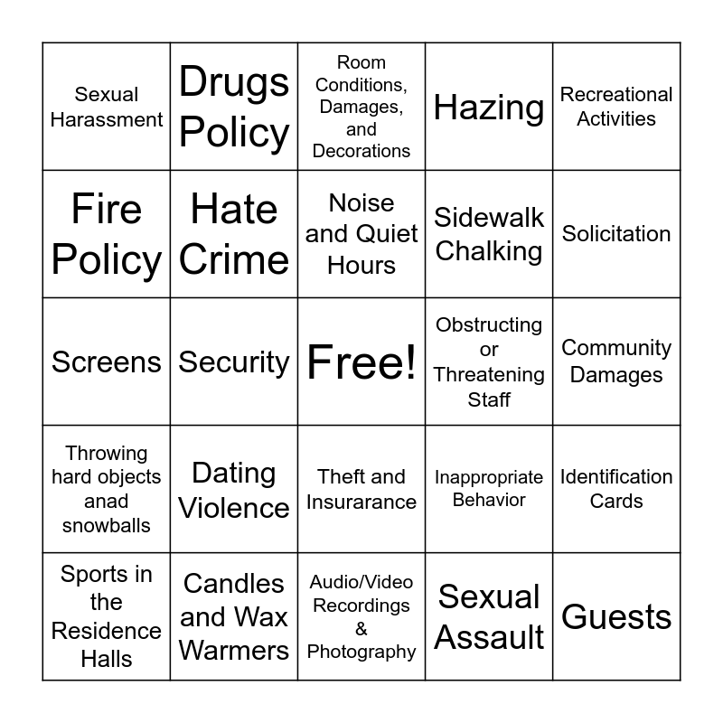 POLICY BINGO Card