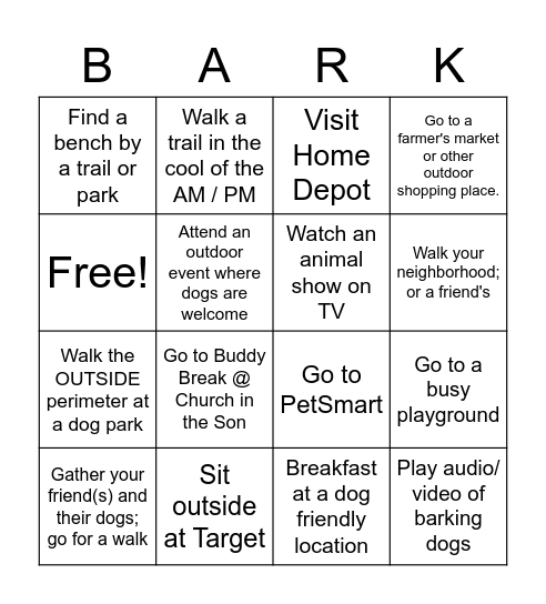 Reactive Dog Bingo Card
