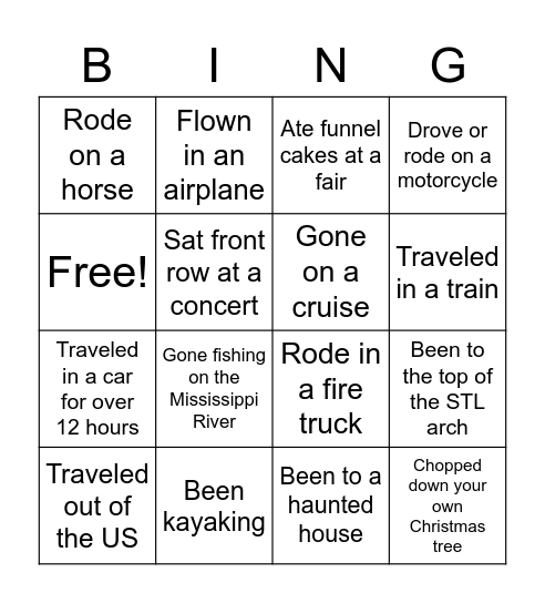 Have you ever.... Bingo Card