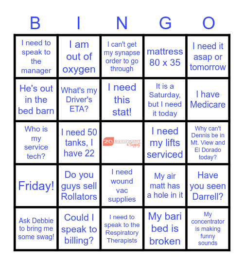 Z & D Bingo Card