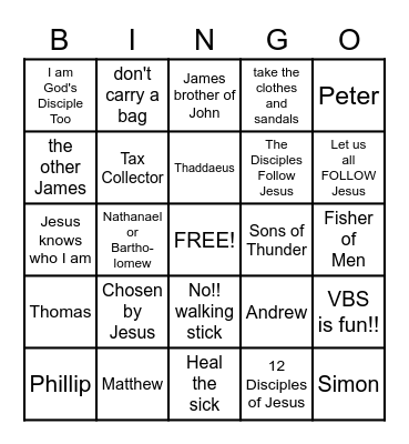 12 Disciples BINGO - VBS 2022 Bingo Card