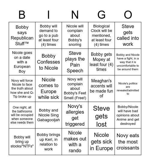 European Bingo Card