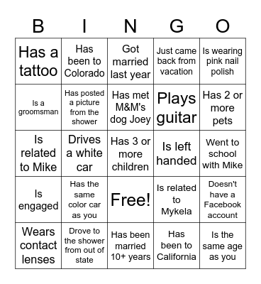 Find the guest and write in their name to win! Bingo Card