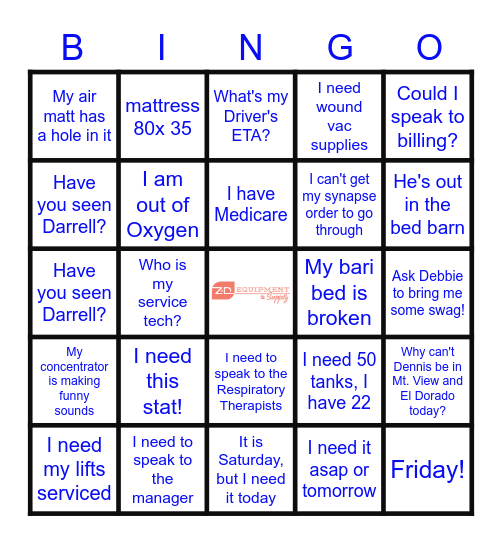 Z  &  D  Medical Bingo Card