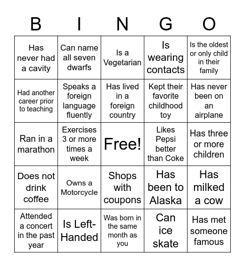 Find a Person Who... Bingo Card