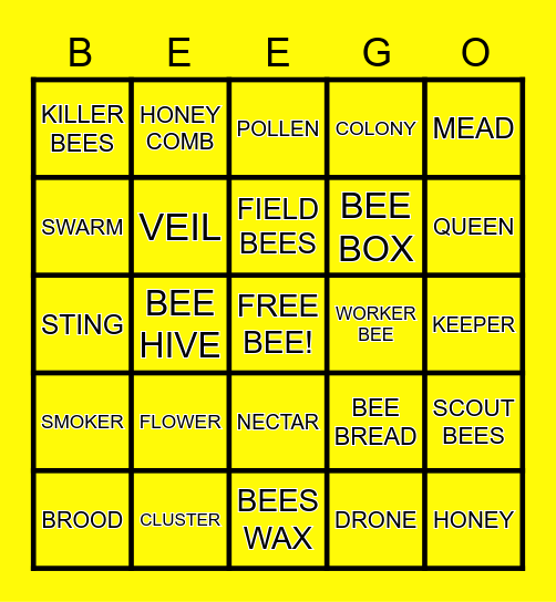 BEE-GO Bingo Card