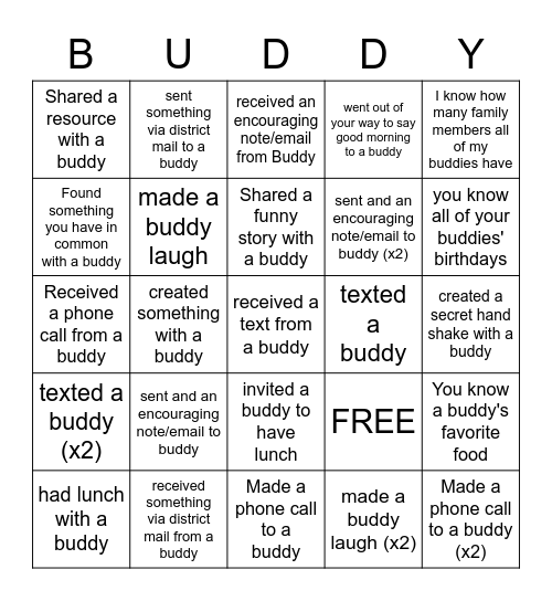 Buddy Up Bingo Card