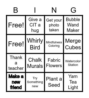 Summer Camp Bingo Card