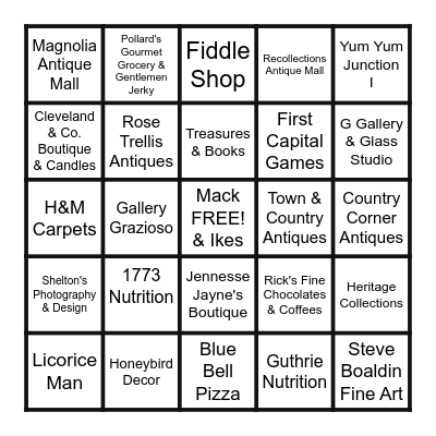 Second Saturday Stroll  Pass Card Bingo Card