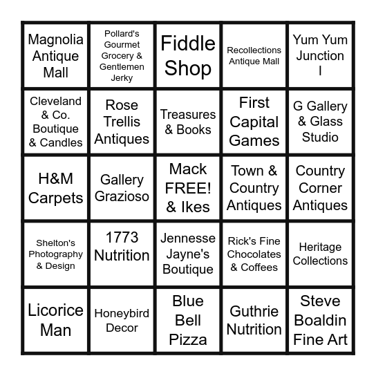 Second Saturday Stroll  Pass Card Bingo Card