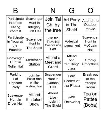 ASUMH Bingo Blast Bingo Card