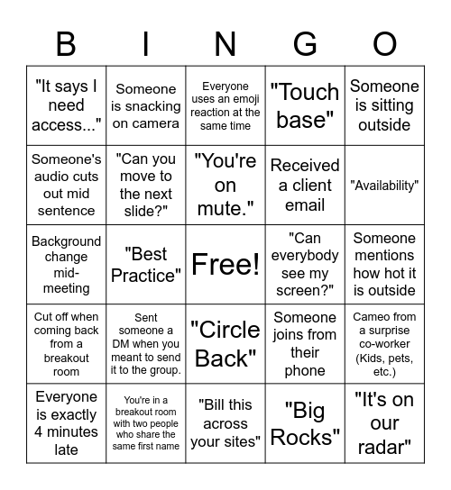 PI Lingo Bingo Card