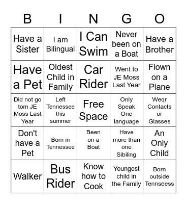 Getting to Know You Bingo Card