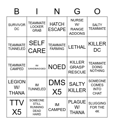 DBD SOLO QUEUE BINGO Card