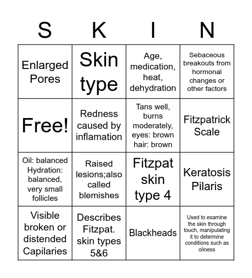 CH. 5 Skin Analysis Bingo Card