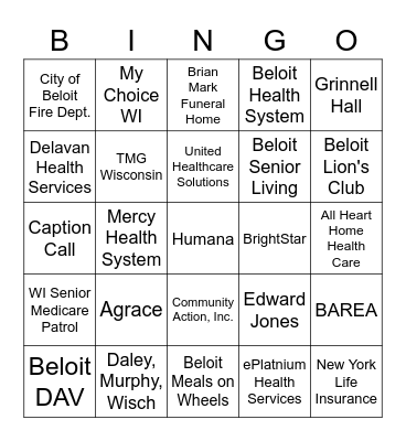 Beloit Senior Fair Bingo Card