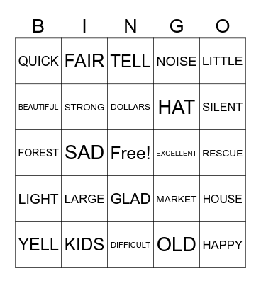 ~ SYNONYM BINGO ~ Bingo Card